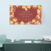 Burgundy Floral Heart - Shaped Happy Birthday Spandoek (Beurs)