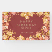 Burgundy Floral Heart - Shaped Happy Birthday Spandoek (Horizontaal)