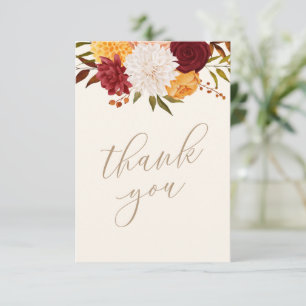 Burgundy Floral Herfst Baby shower Bedankkaart