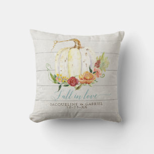 Burgundy Floral Herfst in Love White Pumpkin Weddi Kussen