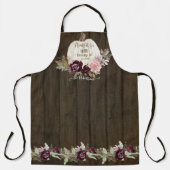 Burgundy Floral Herfst Rustic Wood w White Pumpkin Schort (Voorkant)