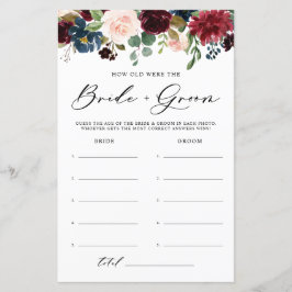 Burgundy Floral Hoe oud was Bride en Groom Game