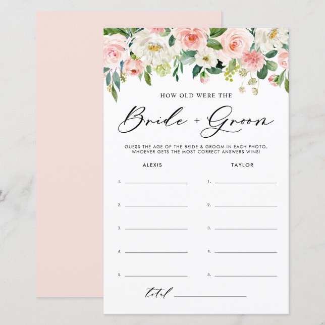 Burgundy Floral Hoe oud was Bride en Groom Game (Voorkant / Achterkant)