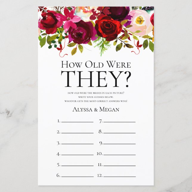 Burgundy Floral hoe oud ze waren LGBTQ (Voorkant)