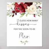 Burgundy floral Hoeveel kissers vrijgezellenfeest Poster (Voorkant)