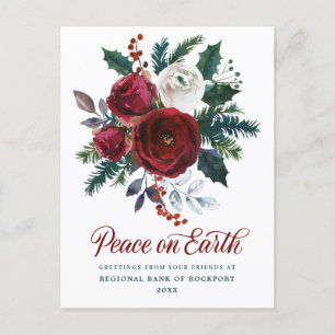 Burgundy Floral Holly Corporate kerst Briefkaart