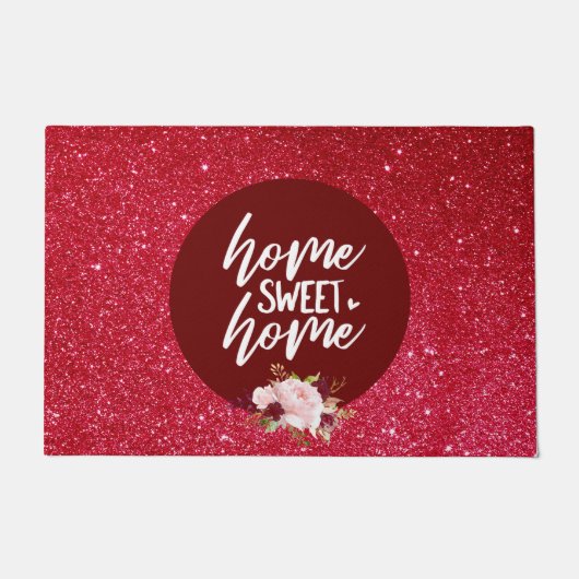 Burgundy Floral Home Sweet Home Home Deurmat (Voorkant)