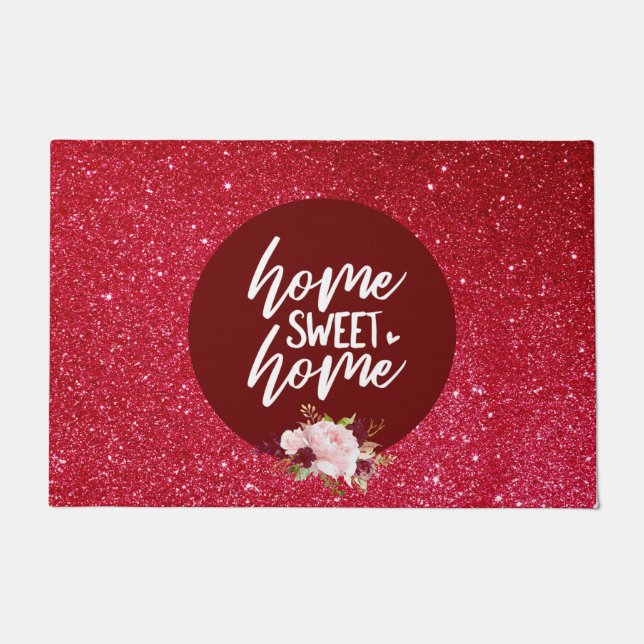 Burgundy Floral Home Sweet Home Home Deurmat (Voorkant)