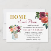 Burgundy Floral Home Sweet Home Housewarming Kaart (Voorkant)