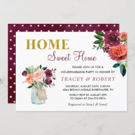 Burgundy Floral Home Sweet Home Housewarming Kaart