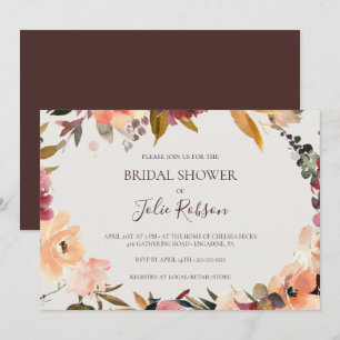 Burgundy Floral Horizontaal beige Vrijgezellenfe Kaart
