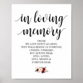 Burgundy floral in Loving Memory Memorial Sign Poster (Voorkant)