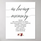 Burgundy floral in Loving Memory Memorial Sign Poster (Voorkant)