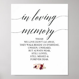 Burgundy floral in Loving Memory Memorial Sign Poster