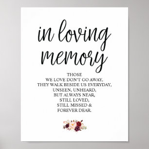 Burgundy floral in Loving Memory Memorial Sign Poster