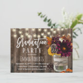 Burgundy Floral Jar Rustic Barn Wood Afstuderen Kaart (Staand voorkant)