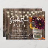 Burgundy Floral Jar Rustic Barn Wood Afstuderen Kaart (Voorkant / Achterkant)