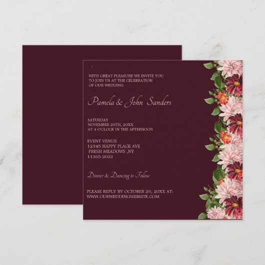 Burgundy Floral Jubileum | Geboortedag | Weddensch Kaart (Voorkant / Achterkant)
