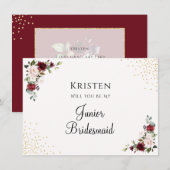 Burgundy Floral Junior Bridesmaid proposal Kaart (Voorkant / Achterkant)