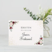 Burgundy Floral Junior Bridesmaid proposal Kaart (Staand voorkant)