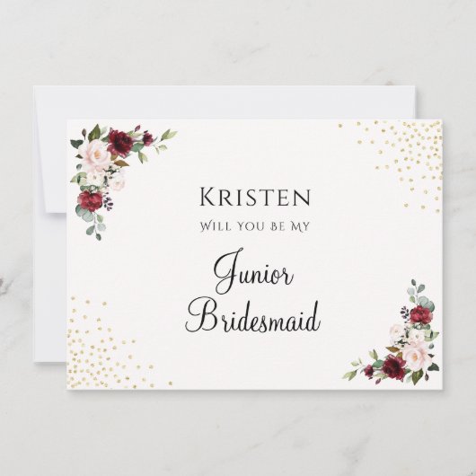 Burgundy Floral Junior Bridesmaid proposal Kaart (Voorkant)