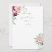 Burgundy Floral katholieke bruiloft Nuptial Mass Kaart (Achterkant)