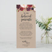 Burgundy Floral Kraft Place - Beeldscherm Programmakaart (Staand voorkant)