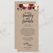 Burgundy Floral Kraft Place - Beeldscherm Programmakaart (Voorkant / Achterkant)