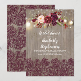 Burgundy Floral Lace Rustic Vrijgezellenfeest Kaart
