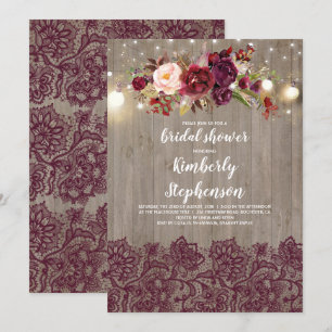 Burgundy Floral Lace Rustic Vrijgezellenfeest Kaart