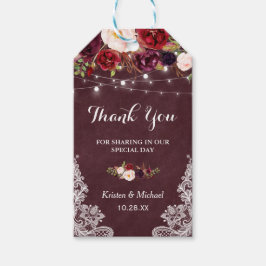 Burgundy Floral Lace Wedding Favor Dank je Cadeaulabel