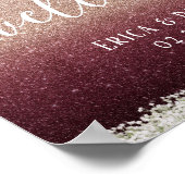 Burgundy Floral Lantern Roos Gold Weduwen Welkom Poster (Hoek)