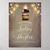 Burgundy Floral Lantern Rustic Wedding Sign Poster (Voorkant)