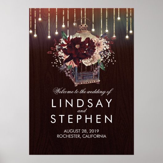 Burgundy Floral Lantern Wedding Welcome Sign Poster (Voorkant)
