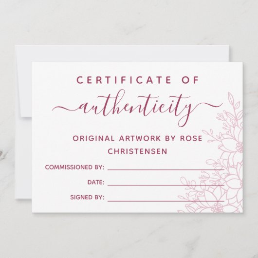 Burgundy Floral Larger Certificate of Authenticity (Voorkant)