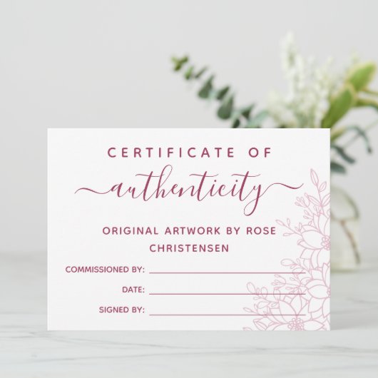 Burgundy Floral Larger Certificate of Authenticity (Staand voorkant)