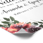 Burgundy Floral Leafy Weddenschap Welkomstteken Poster (Hoek)