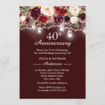 Burgundy Floral Licht 40th Wedding Jubileum Kaart<br><div class="desc">Meer  uitvindingen van het Jubileum van de Weddenschap in de Little Bayleigh Store!</div>