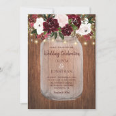 Burgundy Floral Lights Rustic Wood Weddenschap Kaart (Voorkant)