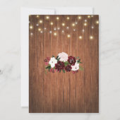 Burgundy Floral Lights Rustic Wood Weddenschap Kaart (Achterkant)