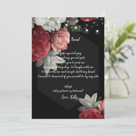 Burgundy Floral lighwill is mijn bruidsmeisje Kaart (Staand voorkant)