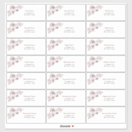 Burgundy Floral Line Art Guest Adres Sticker