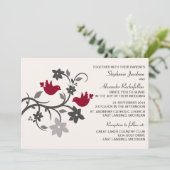 Burgundy Floral Lovebird Wedding Invitation Kaart (Staand voorkant)