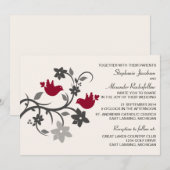 Burgundy Floral Lovebird Wedding Invitation Kaart (Voorkant / Achterkant)