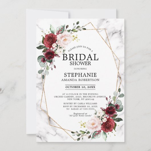 Burgundy Floral Marble Geometric Vrijgezellenfeest Kaart (Voorkant)