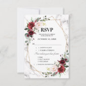 Burgundy Floral Marble Geometric Wedding RSVP Kaartje (Voorkant)