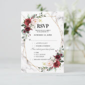 Burgundy Floral Marble Geometric Wedding RSVP Kaartje (Staand voorkant)