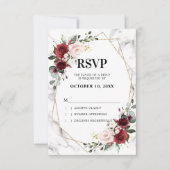 Burgundy Floral Marble Geometric Wedding RSVP Kaartje (Voorkant)