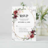 Burgundy Floral Marble Geometric Wedding RSVP Kaartje (Staand voorkant)