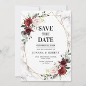 Burgundy Floral Marble Geometric Wedding Save The Date (Voorkant)